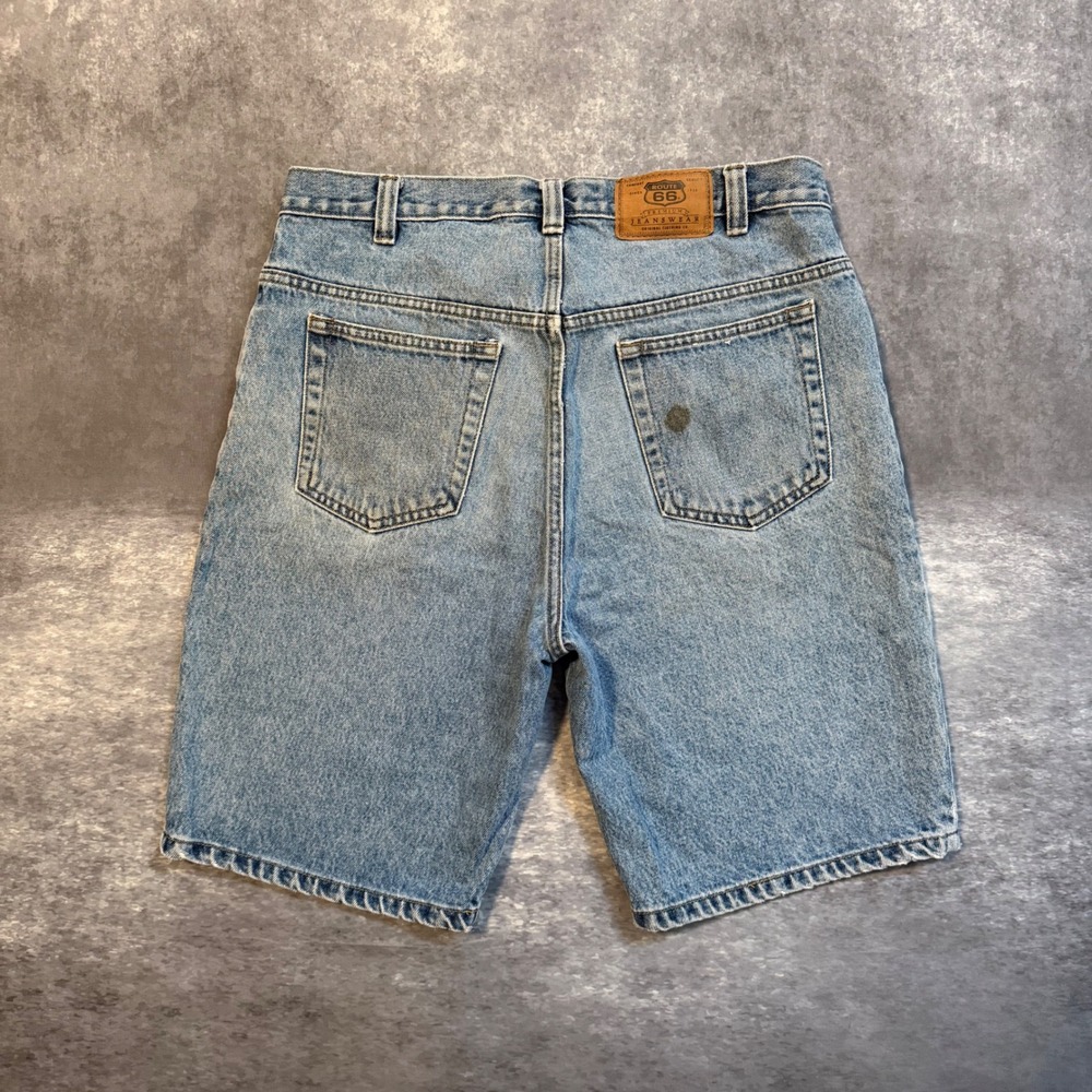 Vintage Route 66 Mens Relaxed Fit Denim Shorts Light Wash Blue Jorts Cotton 34